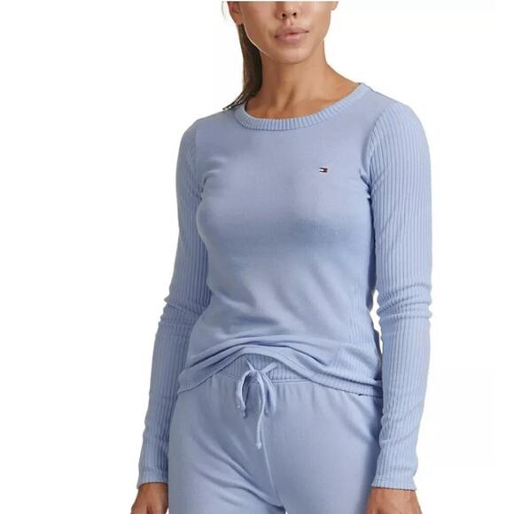 Tommy Hilfiger L 2PC Women's Ribbed Long Sleeves Modest PJ Loungewear Jogger SET - Picture 2 of 15